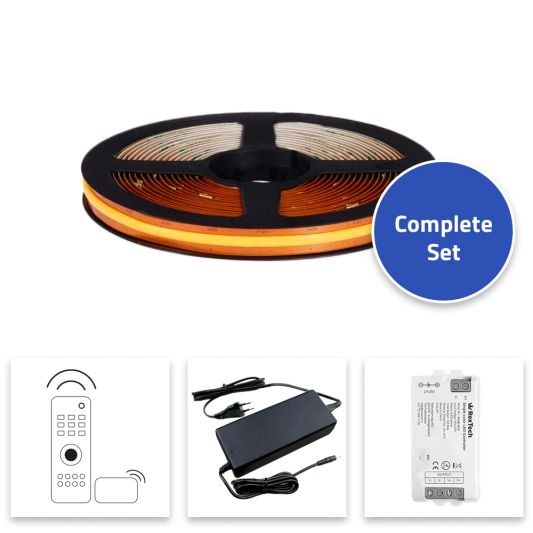 1 meter Helder Wit led strip COB met 600 leds per meter - complete set