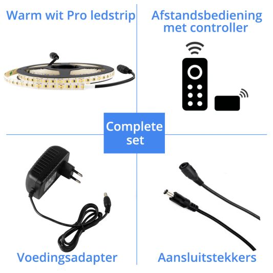 1 meter led strip Warm Wit Pro - complete set