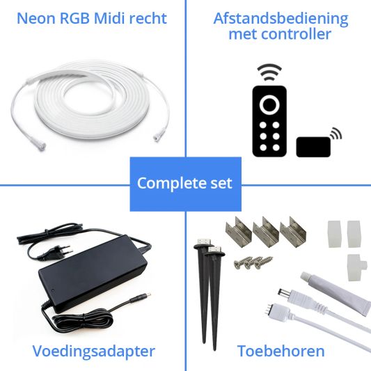 9 meter Neon LED flex Midi Recht Warm Wit - complete set neon verlichting met grondspiezen