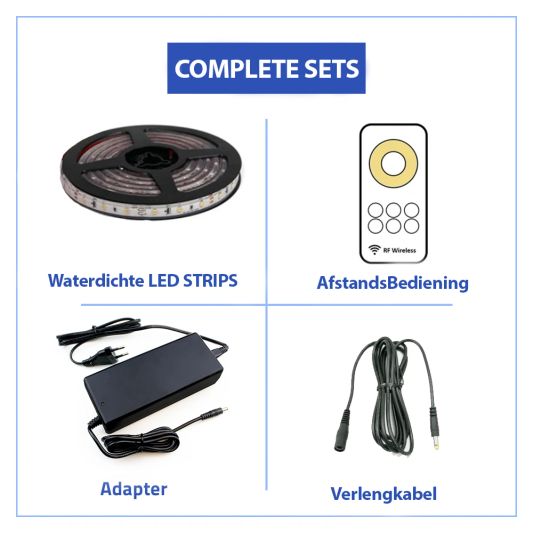 10 meter Warm Witte led strip voor buiten complete set