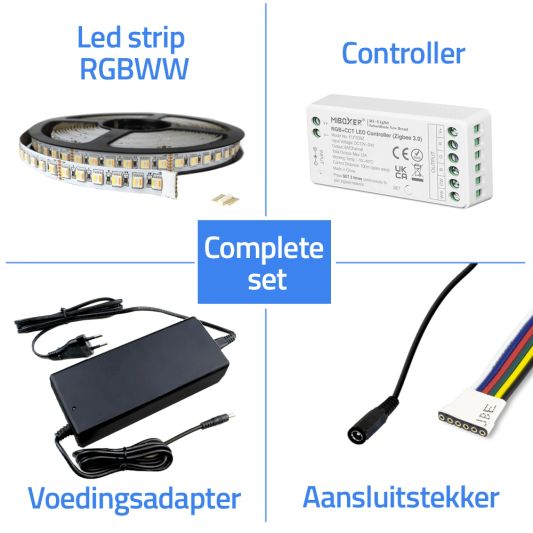 20 meter complete set RGBWW led strip met Zigbee controller