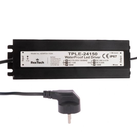 150 Watt - 24V / 6.25A waterdichte adapter voor led strips