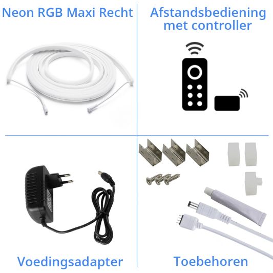 2 meter RGB Neon LED flex Maxi recht - complete set neon verlichting