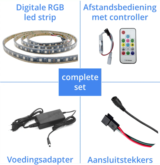 2,5 meter WS2811 digitale RGB led strip set - Premium