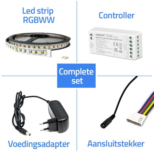 2 meter complete set RGBWW led strip met Zigbee controller