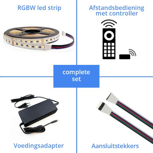 22 meter RGBW led strip complete set - Pro 96 leds per meter - Multicolor met Warm wit
