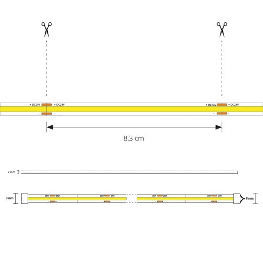 3 meter Helder Wit led strip COB met 384 leds per meter - complete set