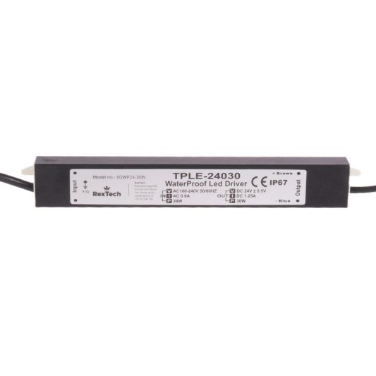 30 Watt - 24V / 1.25A waterdichte adapter voor led strips