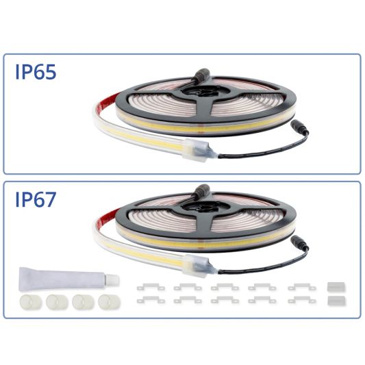 5 meter COB led strip IP65/67 24V - Koud wit 6500K - 384 leds p/m