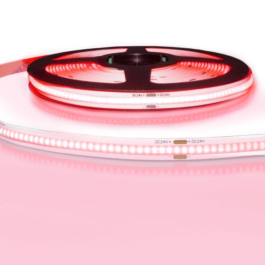 5 meter gekleurde COB led strip IP20 24V - Rode kleur - 384 leds p/m
