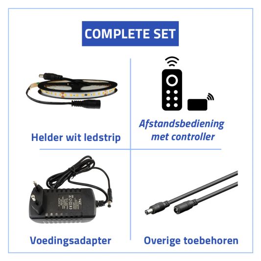 5 meter led strip Helder wit - complete set - Basic 128 leds p/m