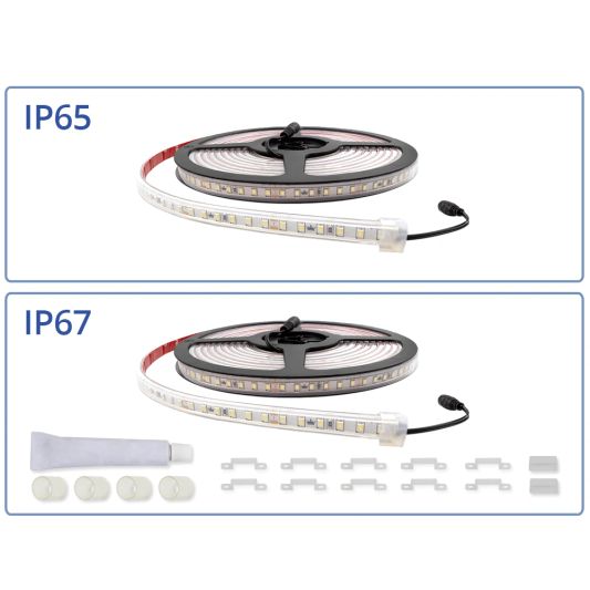 5 meter led strip IP65/67 12V of 24V - Warm wit 3000K - 120 leds p/m