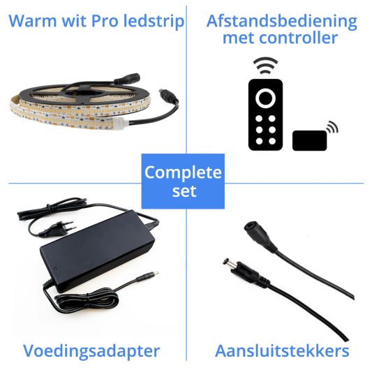 5 meter led strip Warm Wit Pro 420 - complete set