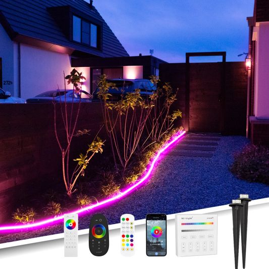 5 meter RGB Neon LED flex Midi Recht - complete set neon verlichting met grondspiezen