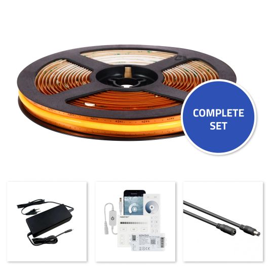 5 meter Warm Wit led strip COB met 600 leds per meter - complete set