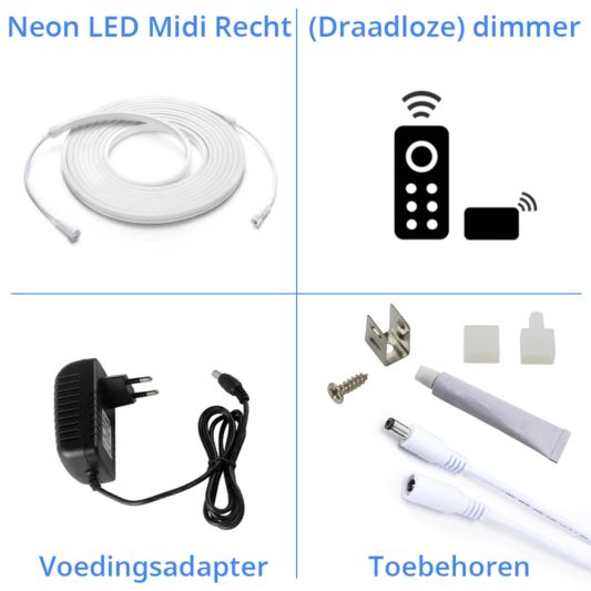 6 meter Neon LED Flex Midi recht Warm Wit - complete set neon verlichting