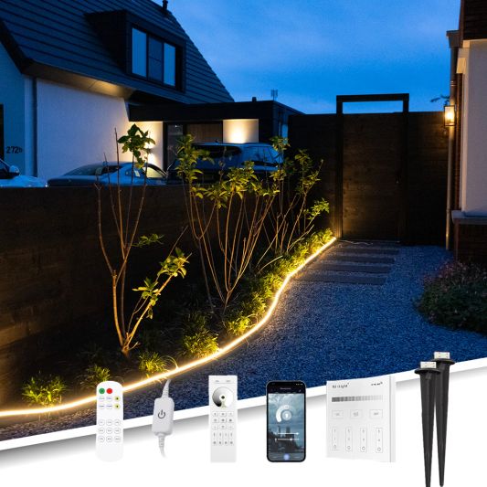 8 meter Neon LED flex Midi Recht Warm Wit - complete set neon verlichting met grondspiezen