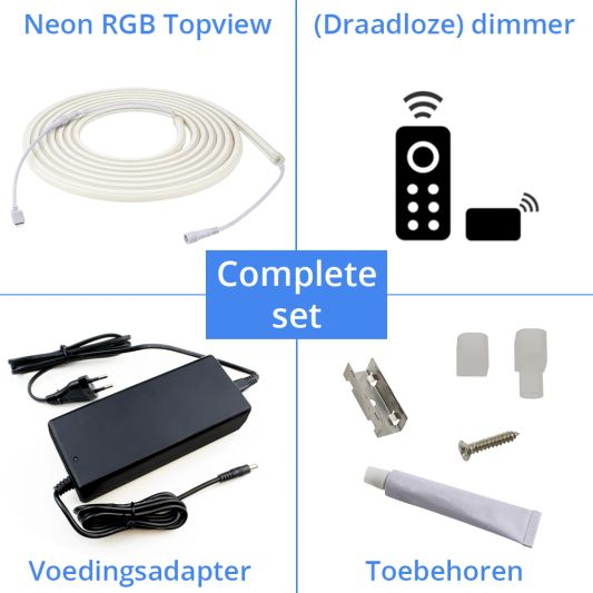 8 meter RGB Neon LED flex Midi Top View - complete set neon verlichting