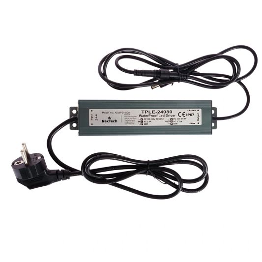 80 Watt - 24V / 3.3A waterdichte adapter voor led strips