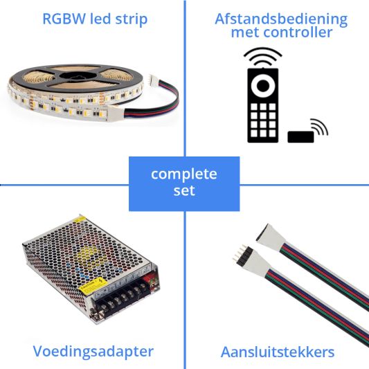 9 meter RGBW led strip complete set - Pro 96 leds per meter - Multicolor met Helder wit