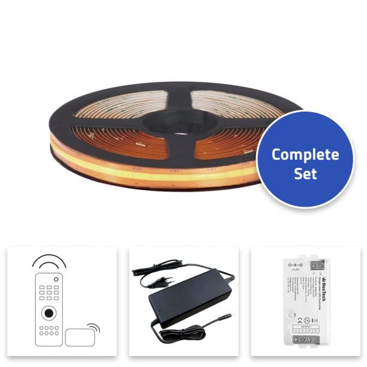 9 meter Warm Wit led strip COB met 600 leds per meter - complete set