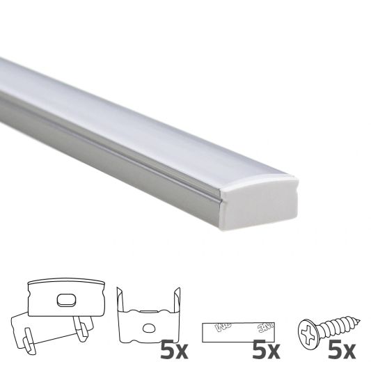 Aluminium ledstrip profiel opbouw 2M - 7 mm hoog - compleet met afdekkap