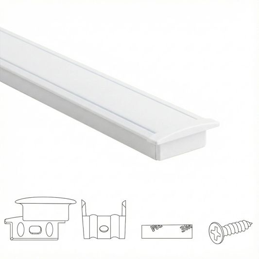 Aluminium ledstrip profiel wit inbouw 3M Slim Line - 7 mm hoog - Compleet met afdekkap