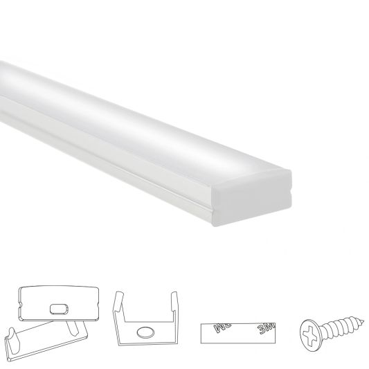 Aluminium ledstrip profiel wit opbouw 4M - breed en laag - compleet met afdekkap