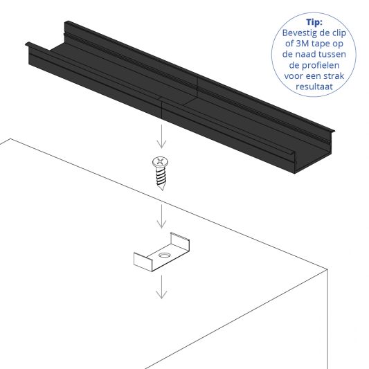 Aluminium ledstrip profiel zwart inbouw 2M - breed en laag - compleet met afdekkap