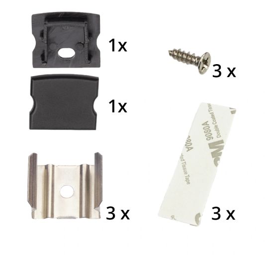 Aluminium ledstrip profiel zwart opbouw 1M - 15 mm hoog - compleet met afdekkap