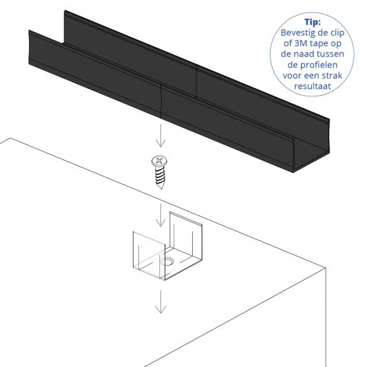 Aluminium ledstrip profiel zwart opbouw 2M - breed en hoog - compleet met afdekkap