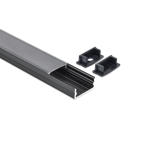 Aluminium ledstrip profiel zwart opbouw 4M - breed en laag - compleet met afdekkap