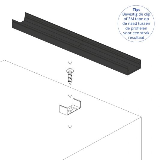 Aluminium ledstrip profiel zwart opbouw 3M - 7 mm hoog - compleet met afdekkap