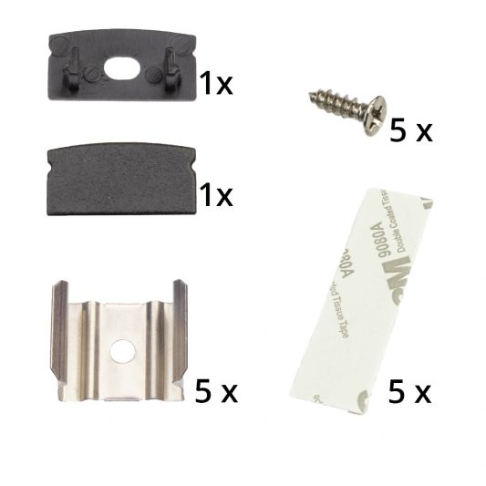 Aluminium ledstrip profiel zwart opbouw 3M - 7 mm hoog - compleet met afdekkap