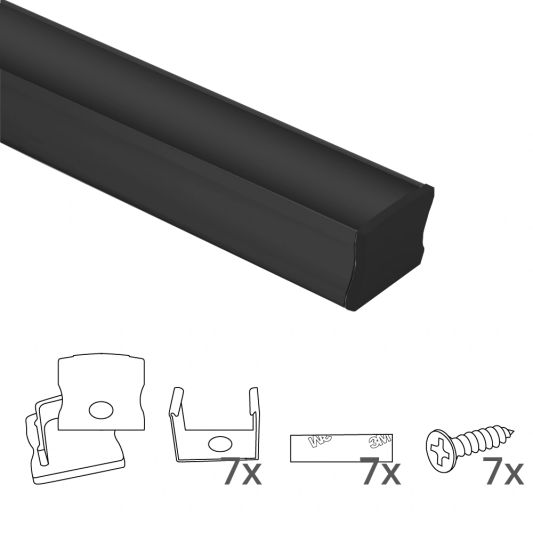 Aluminium ledstrip profiel zwart opbouw 3M - breed en hoog - compleet met afdekkap