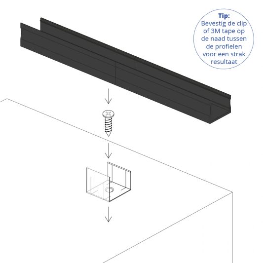 Aluminium ledstrip profiel zwart opbouw 4M - 15 mm hoog - compleet met afdekkap