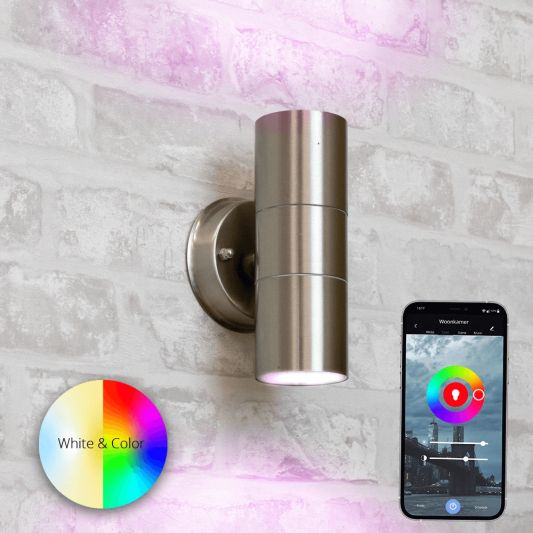 Aluminium up down wandlamp voor buiten met Zigbee GU10 spot - Rond