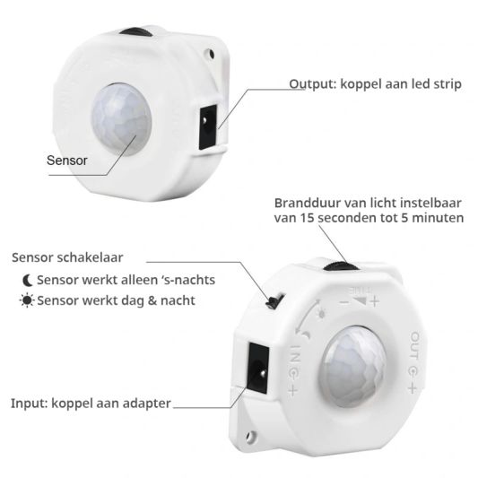 Bedverlichting 2 zijden complete set 2 meter LED strip warm wit met bewegingssensor