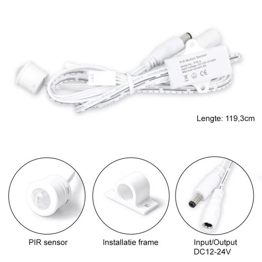 Bewegingssensor wit - Vertragingstijd in te stellen - 12V en 24V