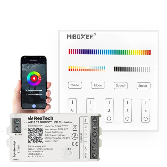 Draadloos Milight touch wandpaneel & wifi controller voor RGBWW led strips - complete set