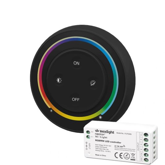 Draadloze Touch wanddimmer RGBWW zwart - compleet