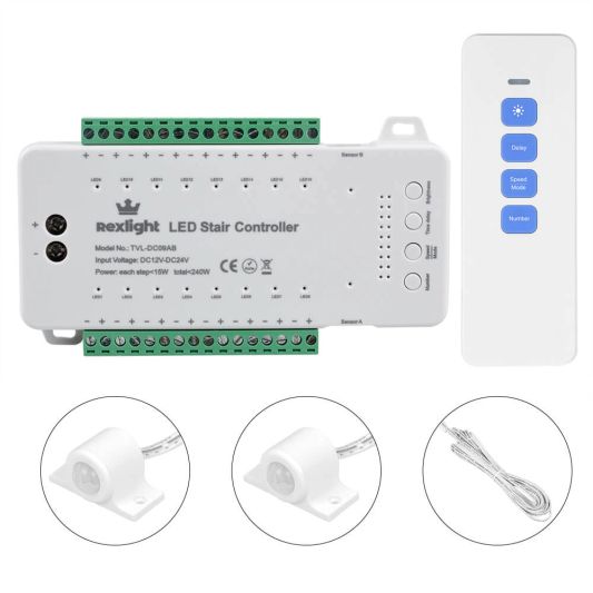 Dynamische trapverlichting controller inclusief sensoren en afstandsbediening - 9 programma's