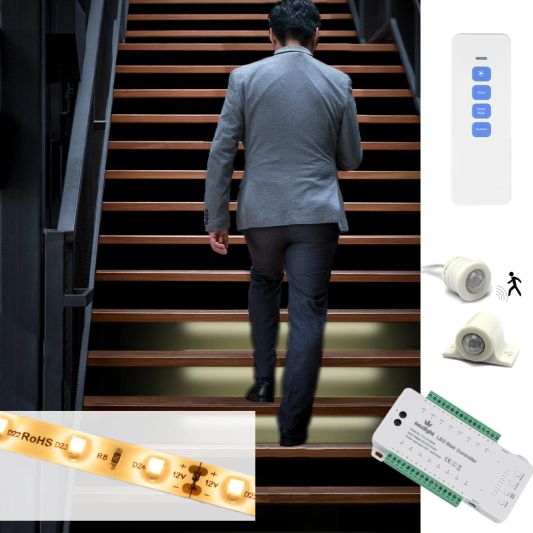 Dynamische trapverlichting set 50 cm voor max. 16 treden inclusief sensoren, afstandsbediening en 9 programma's - Warm wit licht