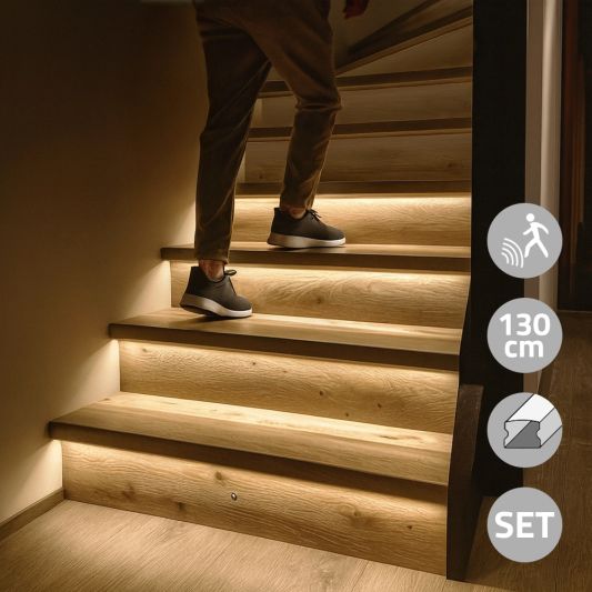 Dynamische trapverlichting set Premium 130 cm met profiel