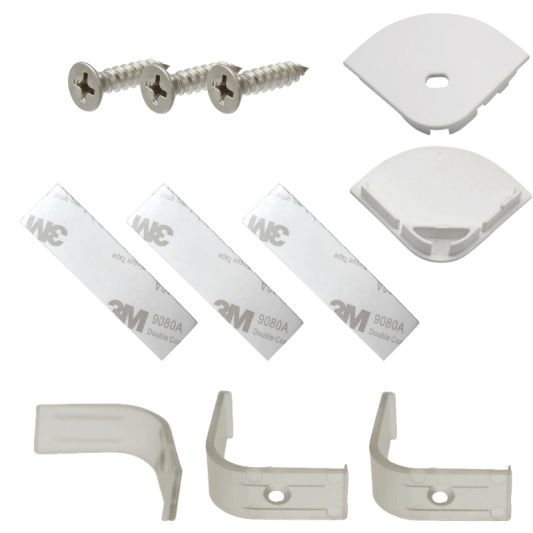 Eindkapjes en beugeltjes voor hoekprofiel breed rond