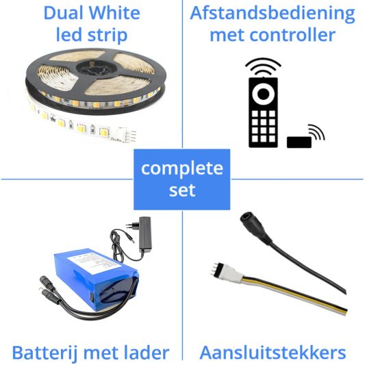 Led strip op batterij Dual White Premium complete set 5 meter