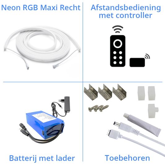 Led strip op batterij Neon RGB Maxi Recht complete set 1 meter