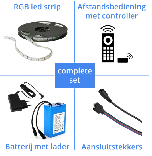 Led strip op batterij RGB Premium complete set 3 meter