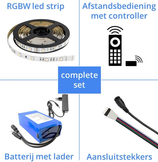 Led strip op batterij RGBW Basic complete set 5 meter