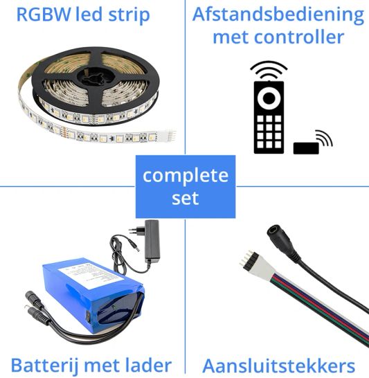 Led strip op batterij RGBW Premium complete set 1 meter